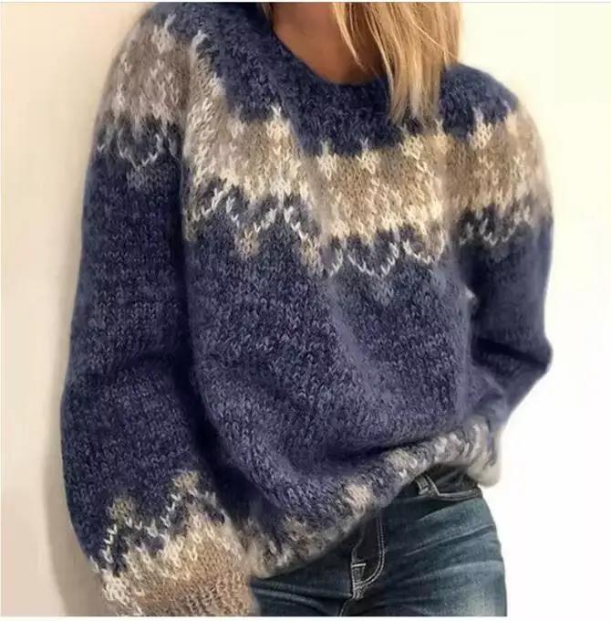 Pull patchwork à manches longues pour femmes