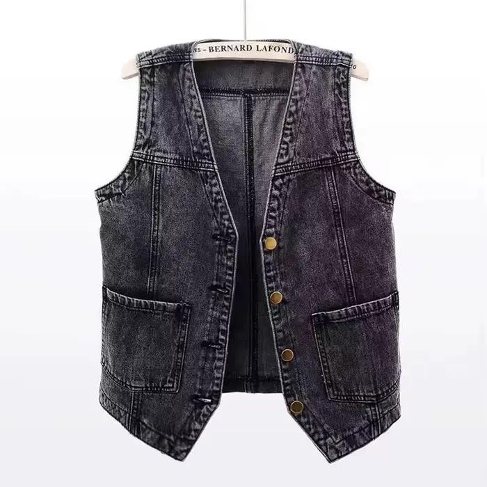 Printemps été coréen court Denim gilet femmes Vintage noir sans manches veste jean décontracté gilets femme