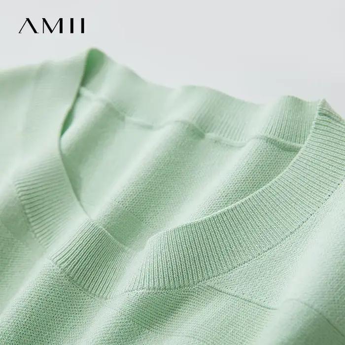 AMII minimaliste été chandails femmes 2025 imprimer col rond manches courtes pulls femme mode décontracté tricoté hauts 12522078