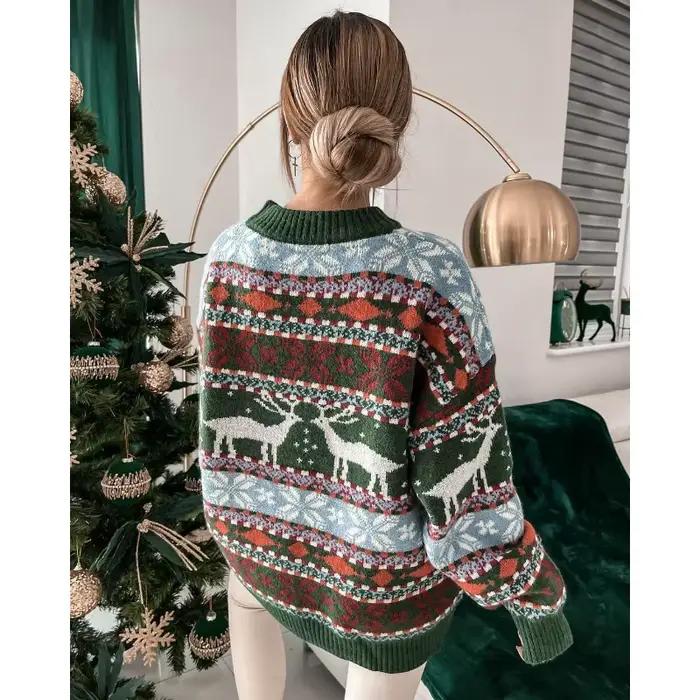 2025 pull tricoté col rond ample thème de noël Jacquard à manches longues