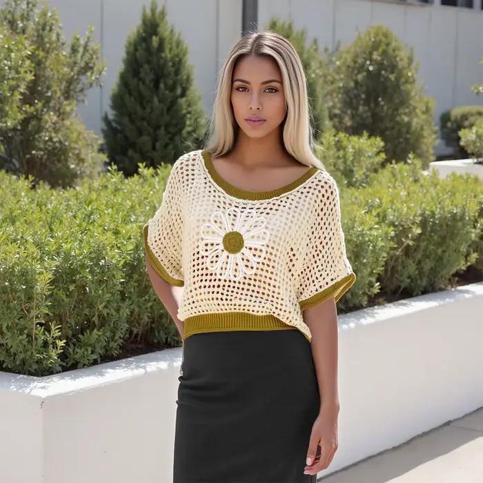 Haut Puloru Daisy en Polyester Brodé Fleur Pour Femmes Style Plage Occasions Spéciales