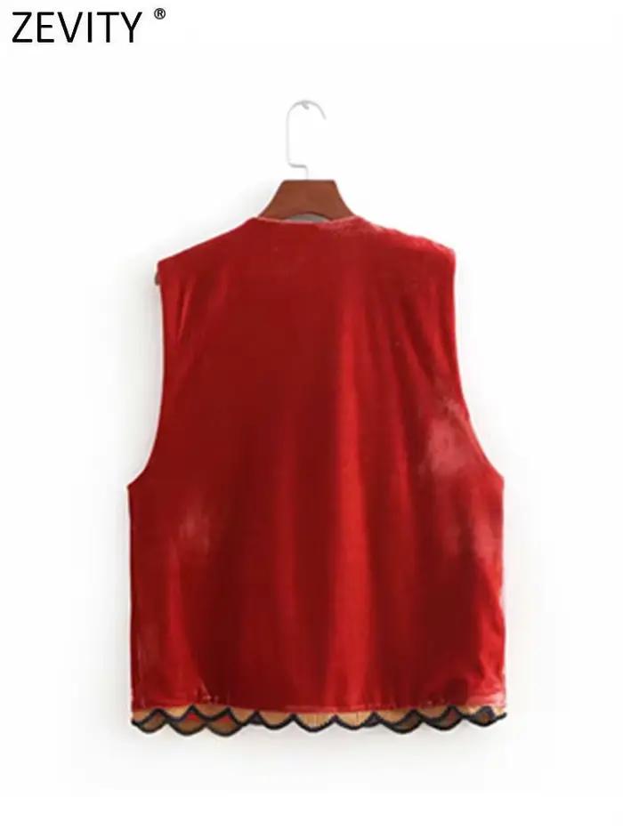 Zevity femmes Vintage paillettes fleur broderie gilet veste dames rétro style national patchwork décontracté velours