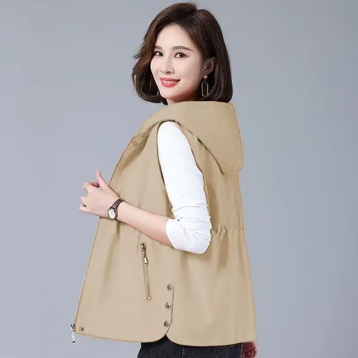 Gilet long pour femme, veste sans manches décontractée à capuche