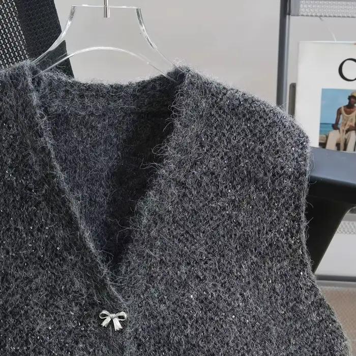 Gilet tricoté Design Sense 2026 – Collection Automne-Hiver – Vêtement décontracté ample avec nœud pour femme –
