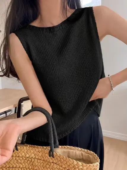 Gilet tricoté sans manches pour femme