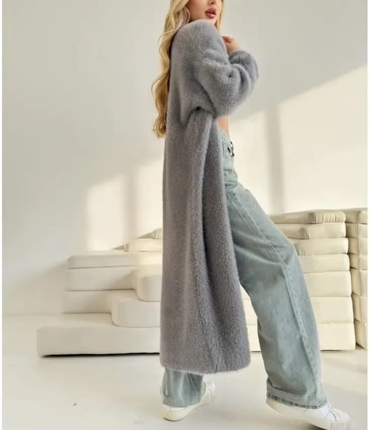 Cardigan long uni style décontracté pour femme, nouvelle collection hiver 2026, en tricot moelleux à
