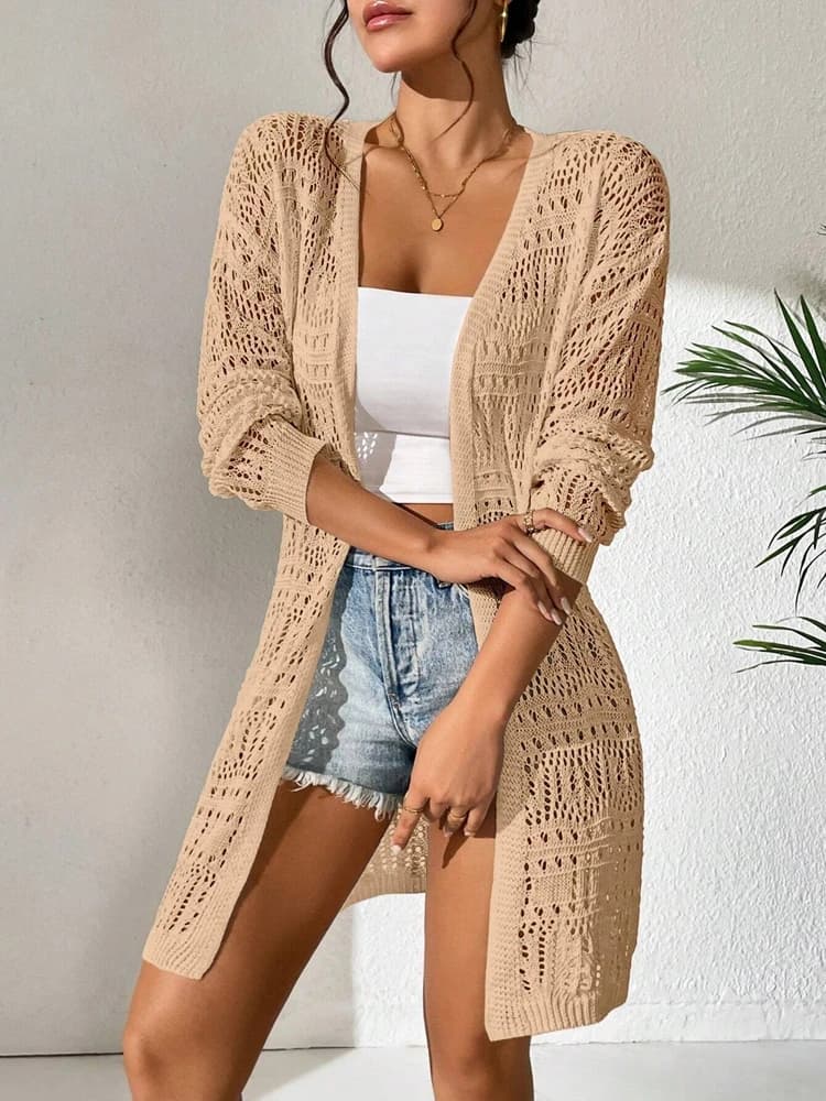 Cardigan long en tricot pour femme, coupe ample et oversize, gris clair, décontracté, mode printemps