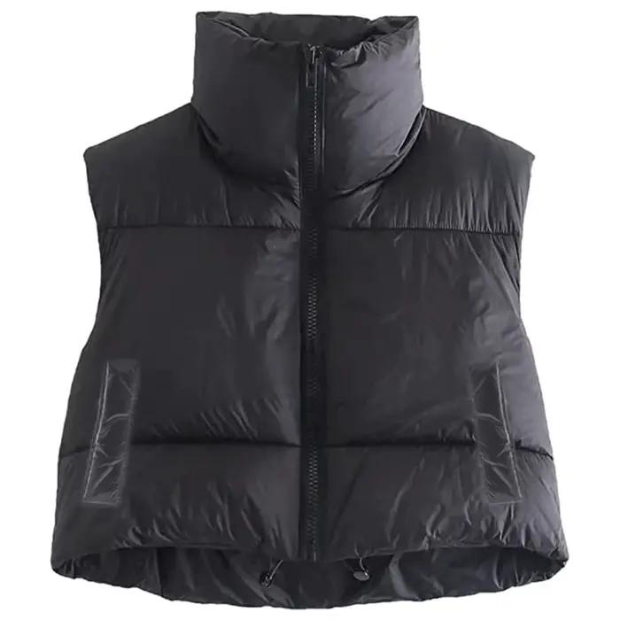 Gilet court chaud pour femme, col montant, sans manches, léger, vêtements d'extérieur à la mode, aut