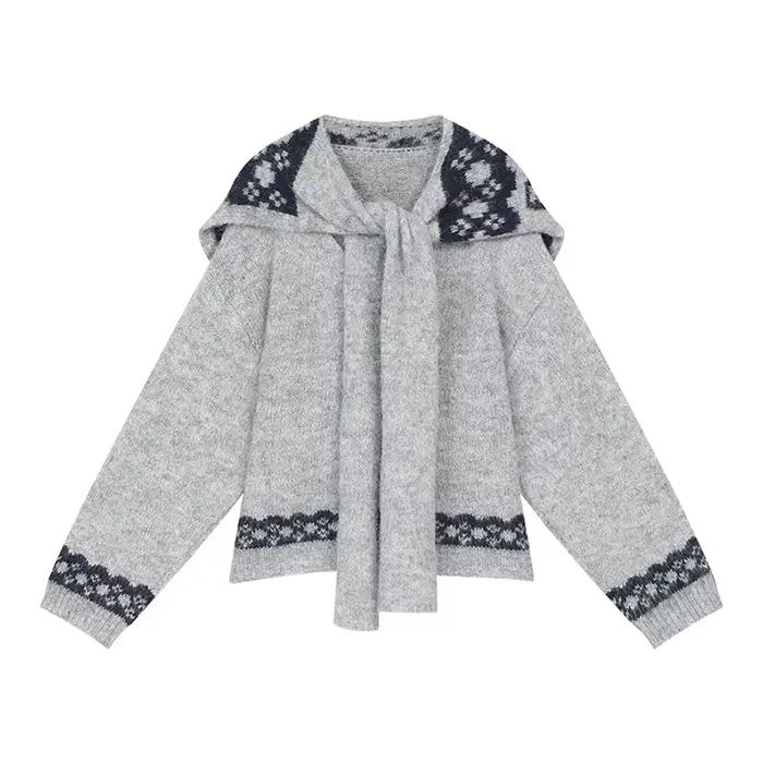 ELFSACK Y2K Design solide graphique col marin noeud pull pour les femmes