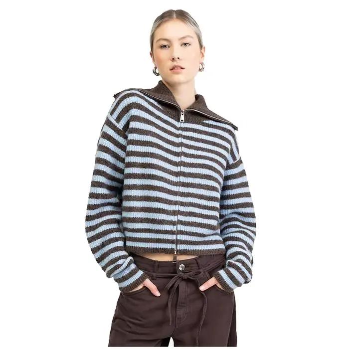 Pull court côtelé à fermeture éclair pour femme, haut court à manches longues, Chic, décontracté, so