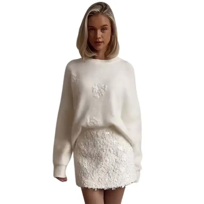 Nouveau pull jacquard au tempérament à la mode et élégant, pull tricoté à col rond