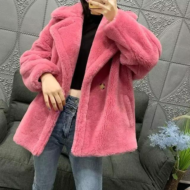 Manteau d'ours en peluche en fourrure d'agneau pour femmes, vestes d'hiver, vêtements optiques, chau
