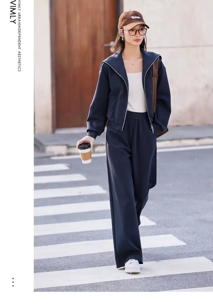 Ensemble survêtement décontracté VIMLY pour femme, col marin, fermeture éclair, pantalon, tenue spor