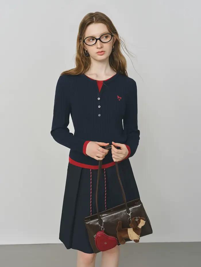 FSLE faux deux pièces Design câble tricot pull pour les femmes 2025 automne nouveau coupe ajustée br