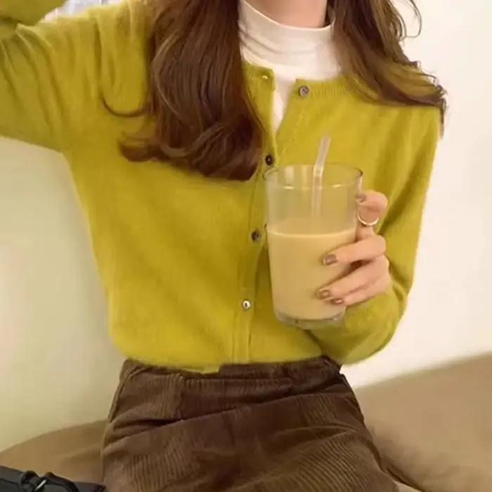 Lucyever-Cardigan décontracté à col rond pour femme, pull à simple boutonnage, couleur unie, doux, a