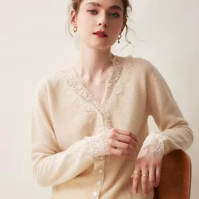 Cardigan tricoté en cachemire pour femme, pull Chic, manteau court, décontracté, col en v, chemise a