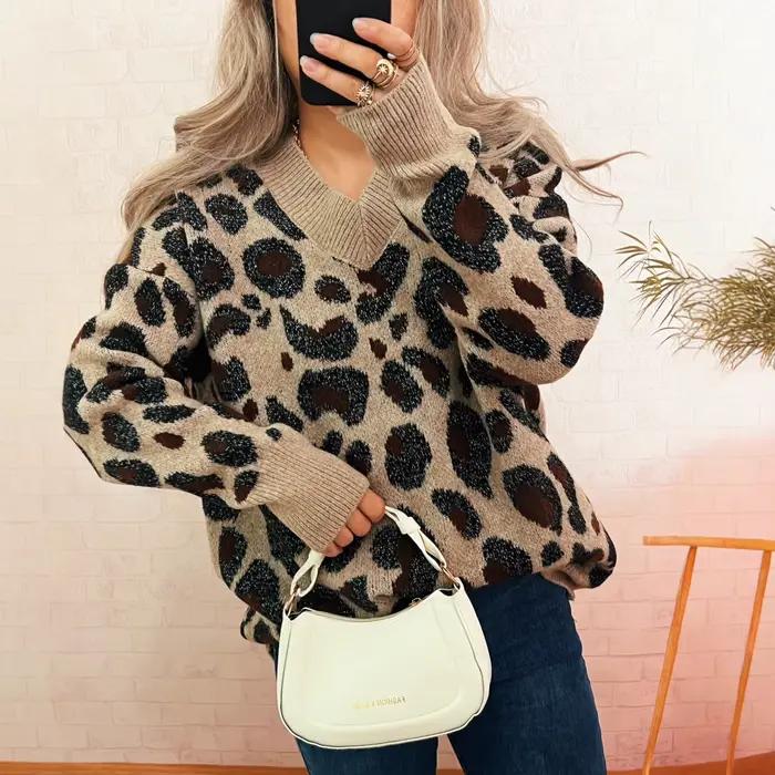 Mode décontracté ample imprimé léopard pull femmes