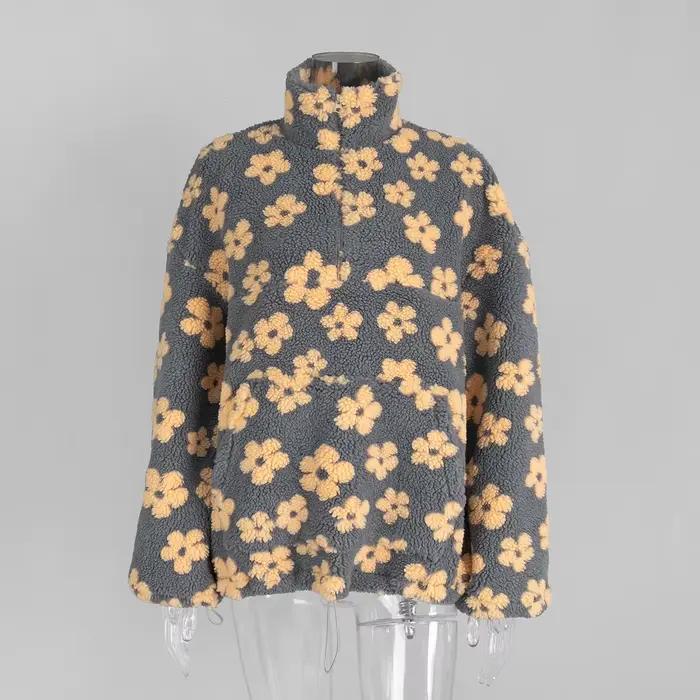 KADUWAKI rétro noël femmes mode polaire fleur fleurs chandails coton ample chaud fourrure col montan