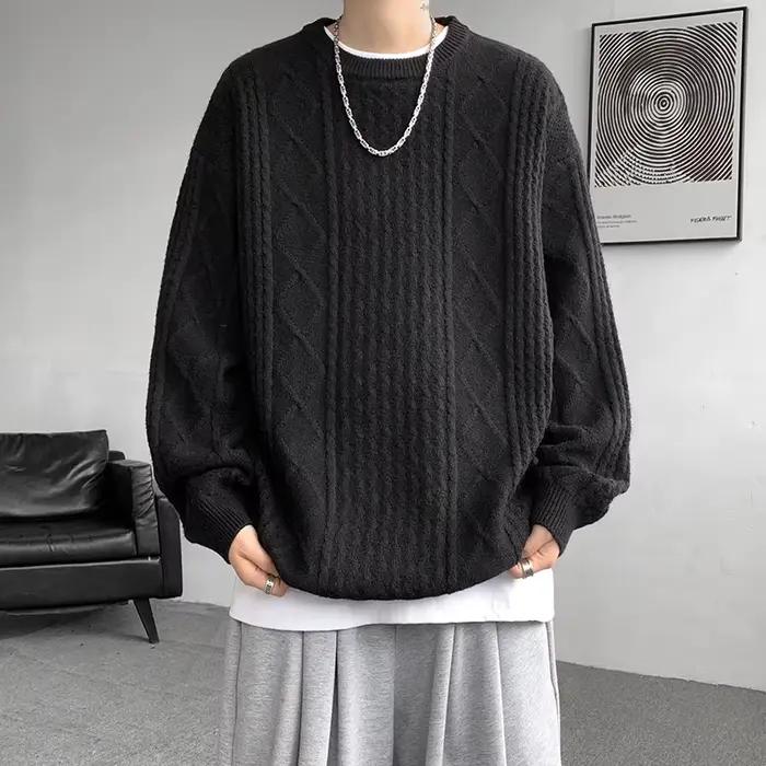 Automne hiver pull à col rond hommes pulls en tricot ample couleur unie pull tricoté décontracté hom