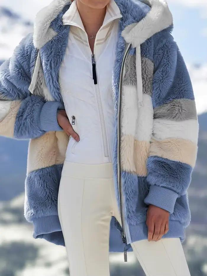 Femmes printemps et automne grande taille Long ours en peluche manteau chaud épaississement polaire