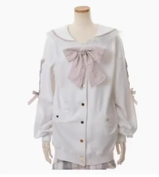 Sweat-shirt japonais à col de marin pour femme, sweats à capuche doux avec nœud ruban, style preppy,