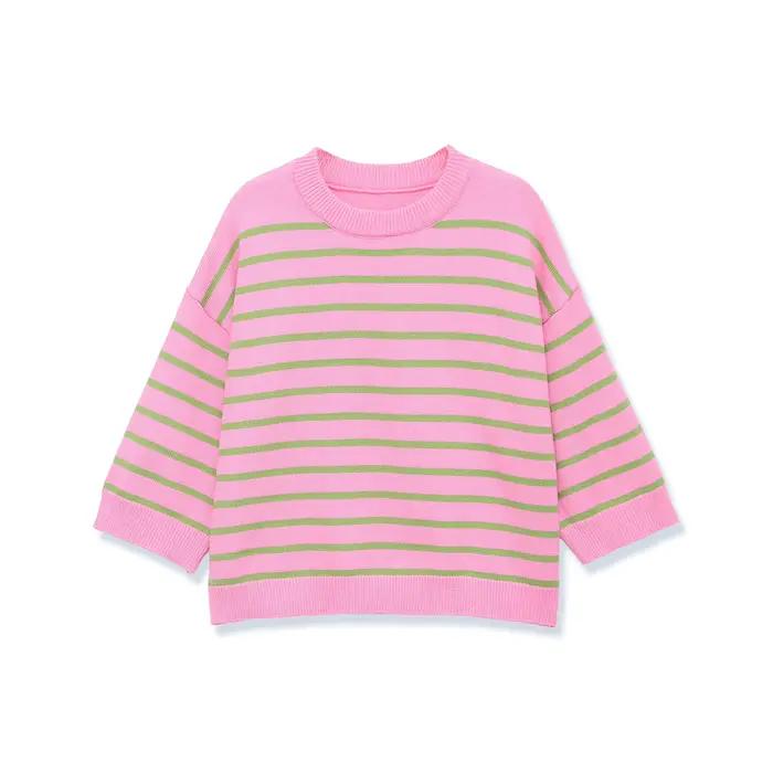 Pull Minimaliste Rayé à Col Rond et Manches Longues pour Femme – Hauts et Tricots Féminins