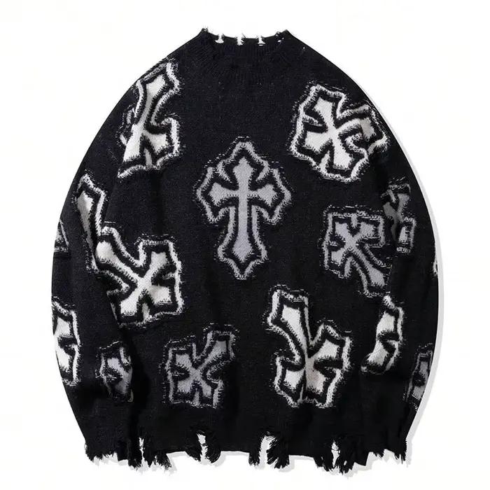 Pull tendance américain High Street avec franges avec personnages imprimés audacieux, tricot ample e