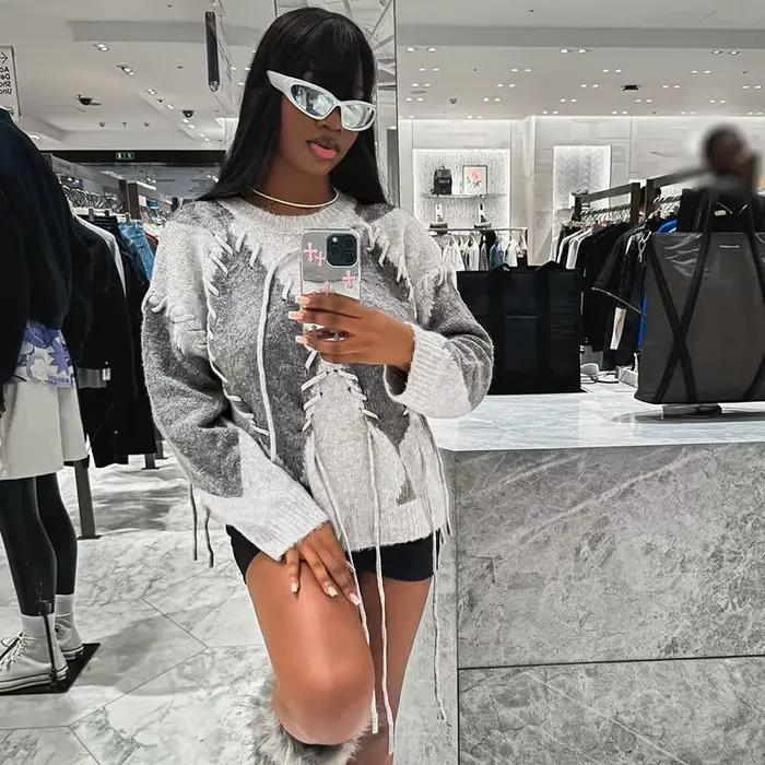 Pull décontracté tricoté en corde tissée unique pour femme, nouvelle collection automne et hiver 202