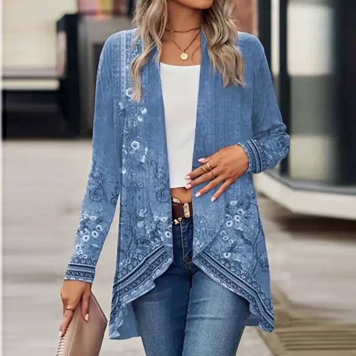 Nouveau Cardigan pour femmes manteaux mode décontracté col rabattu Vintage imprimé vestes pour femme