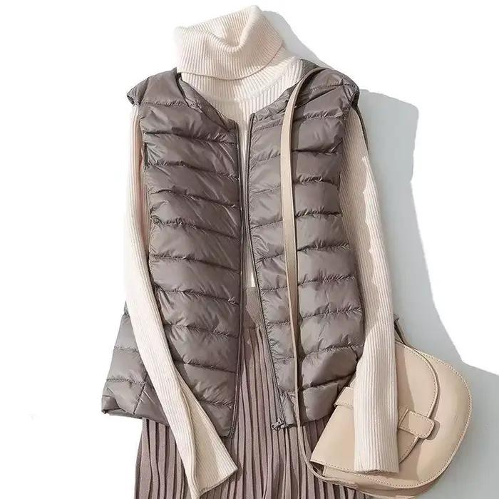 2025 automne/hiver nouveau gilet léger pour femme col rond court chaud duvet de canard Portable déba