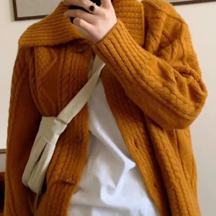 Pull à revers manteau paresseux ample collège diamant pâte frite torsions tricot Cardigan superposit