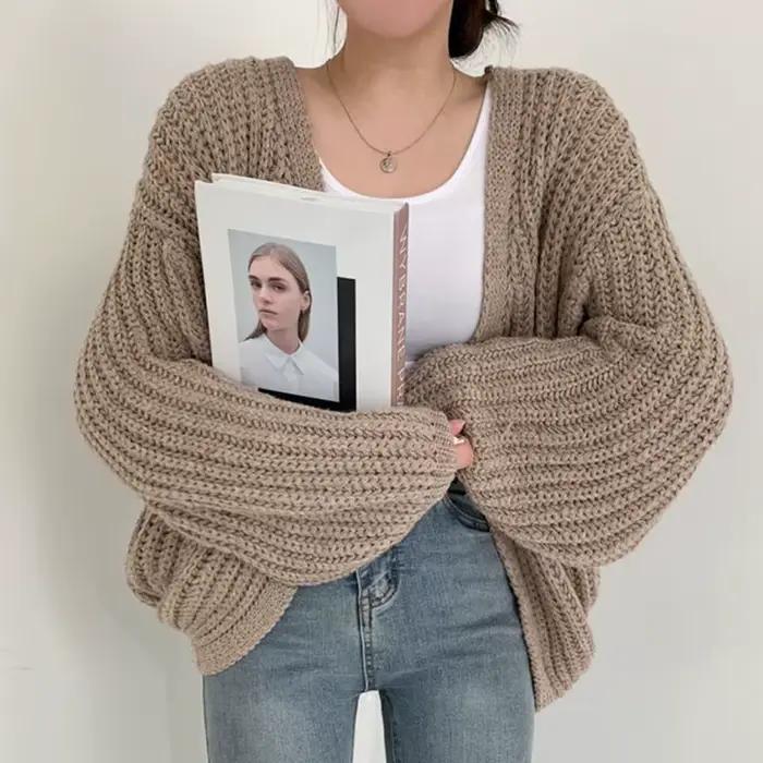 Cardigan Vintage Harajuku à manches lanternes pour femme, pull décontracté, coréen, Streetwear d'aut