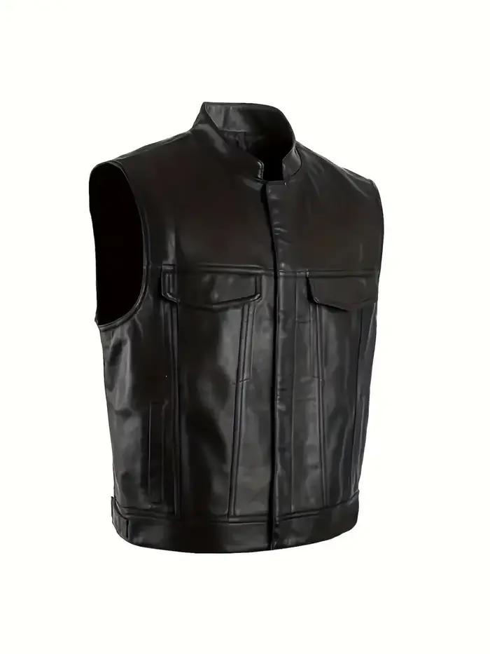 Gilet en cuir PU pour hommes, gilet de moto décontracté avec boutons, gilet en cuir pour moto, veste