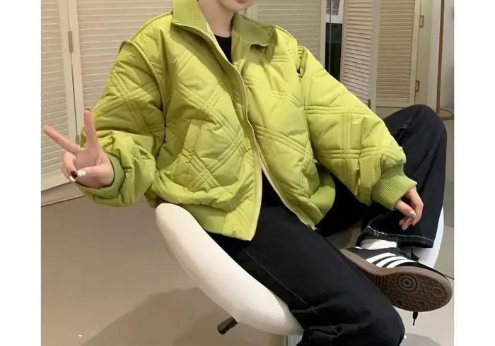 Col montant tempérament vert coton vêtements automne et hiver nouveau Design coton vêtements chaud v