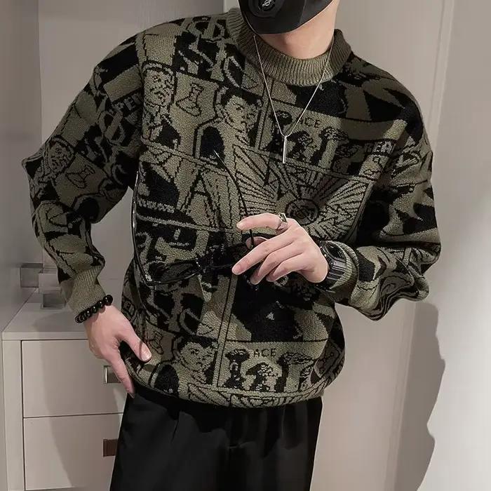 Pull à fleurs pour hommes, chemise à bascule tendance à manches longues, pull tricoté à la mode pers