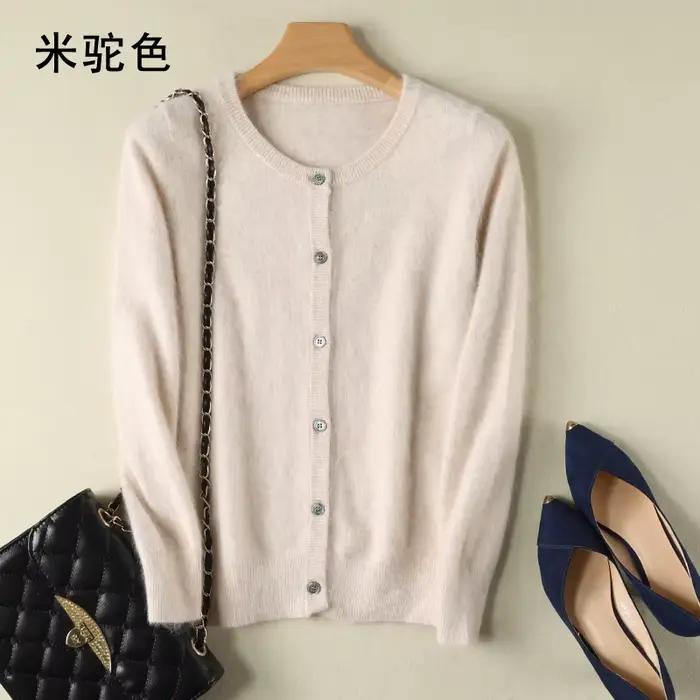 Cardigan en cachemire de vison pur 2023 pour femme, pull à col rond, ample, couleur unie, en tricot,