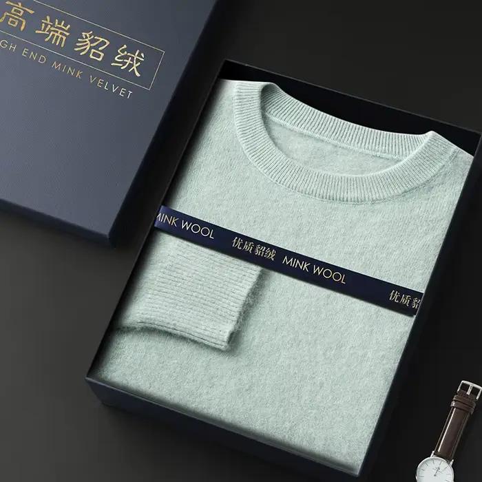 Pull à col rond en cachemire de vison pur pour homme, pull décontracté tricoté à manches longues, vê