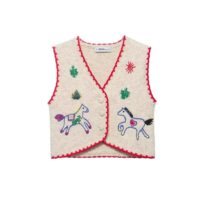 Vêtements pour femmes de style européen et américain, nouveau gilet tricoté ample à col en V, avec d