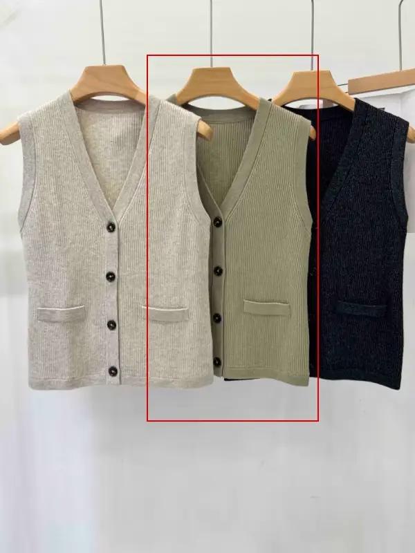 BY4521276 Cardigan sans manches en mélange de cachemire pour femme, col en v, boutons sur le devant,