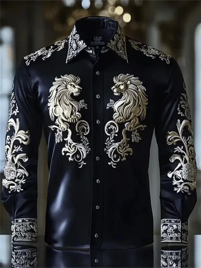 Chemise à col à manches longues pour hommes, chemise imprimée à la mode, fête sociale, tissu doux, c