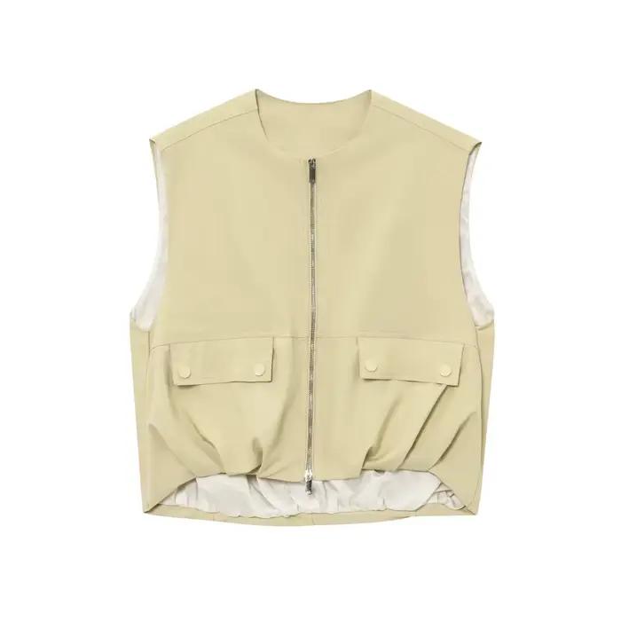 Gilet décontracté ample pour femme avec fermeture éclair, style urbain plissé, vêtement d'extérieur