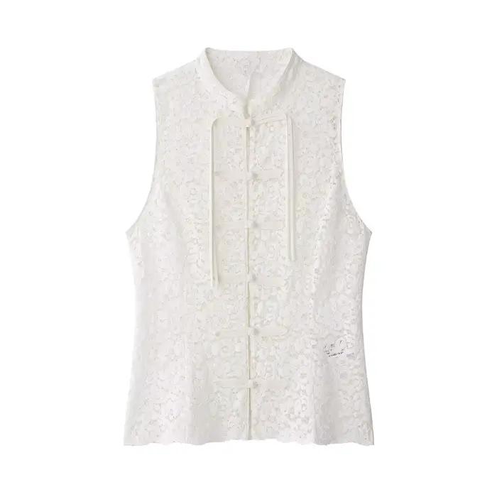 Nouveau Gilet Décontracté d'Été 2026 pour Femme HH, Blanc, Ajouré, à Motif Floral en Dentelle, Sans