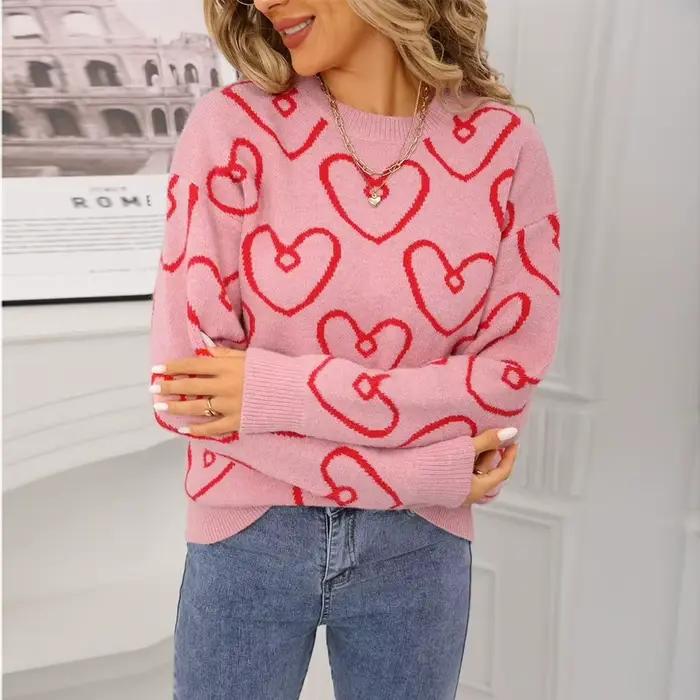 Pull contrasté à col rond et couleur cœur, nouveau Style automne/hiver 2025