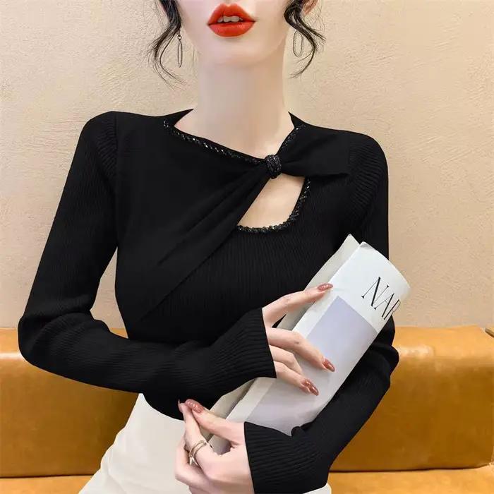 Chandails tricotés pour femmes avec strass automne mode coréenne vêtements ventes Y2k haut Vintage v