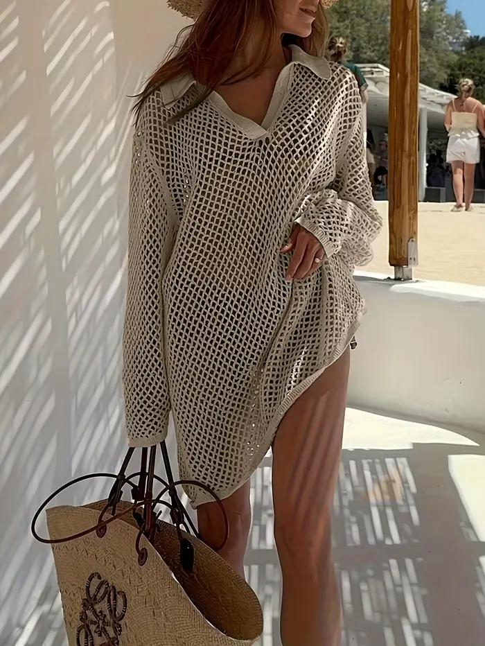 Pull tricoté extérieur en laine avec protection solaire, haut d'été fin et ample