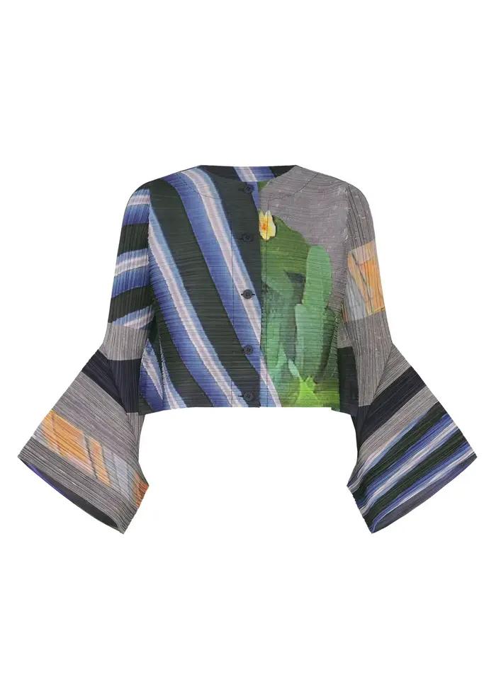 Cardigan plissé imprimé Miyake, chemise à manches évasées boutonnée, hauts