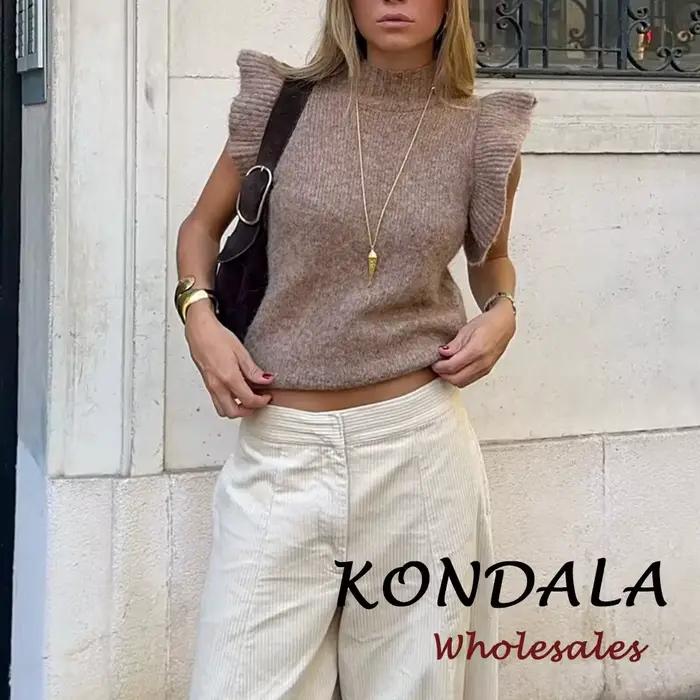 KONDALA Chic 2026 – Nouveau Gilet Long Tricoté Uni pour Femme
