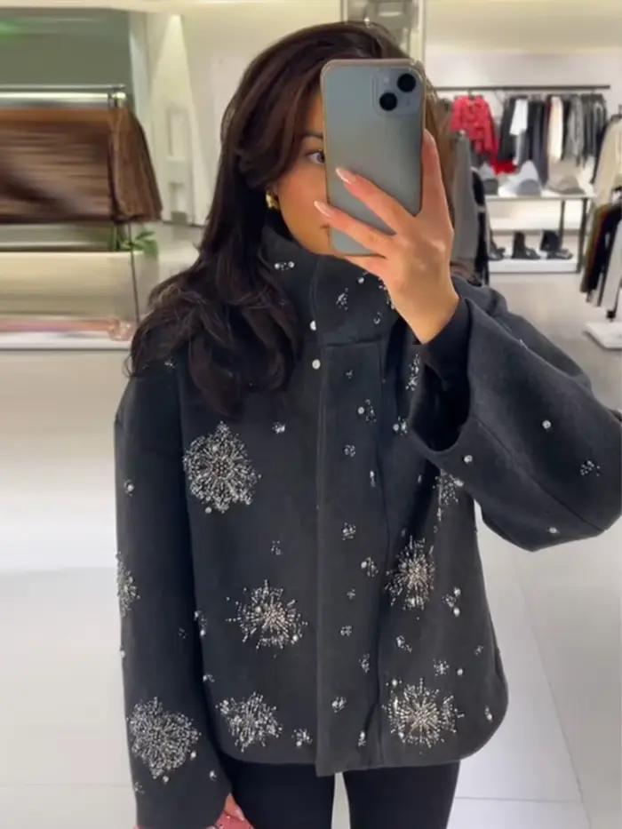 Veste à paillettes flocon de neige vintage pour femme