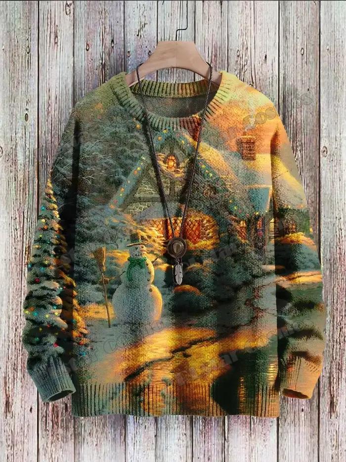 Noël jésus naissance Art & mignon alces Art 3D imprimé hommes tricoté pull hiver unisexe décontracté tricot