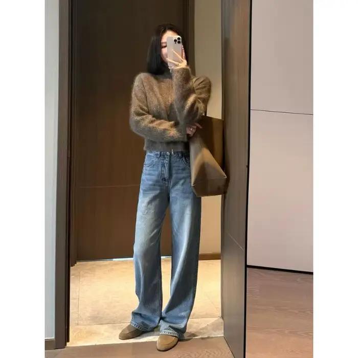 Maillard – veste Cardigan tricotée en Mohair marron avec fermeture éclair pour femme